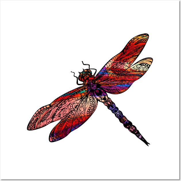 Ornate Dragon Fly Colorful Insect Illustration Wall Art by VintCam